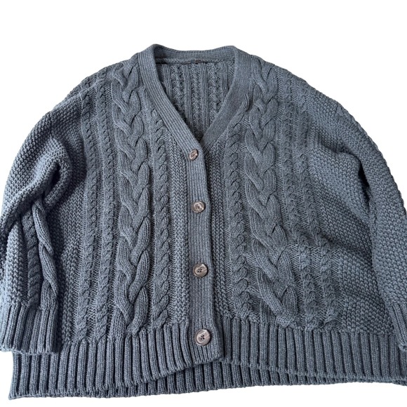 Quince Sweaters - QUINCE Organic Cotton Cable Knit Cardigan Charcoal Chunky Classic Women's S